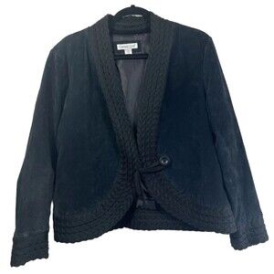 Coldwater Creek Blazer Jacket Black Leather Wool Blend Size PL